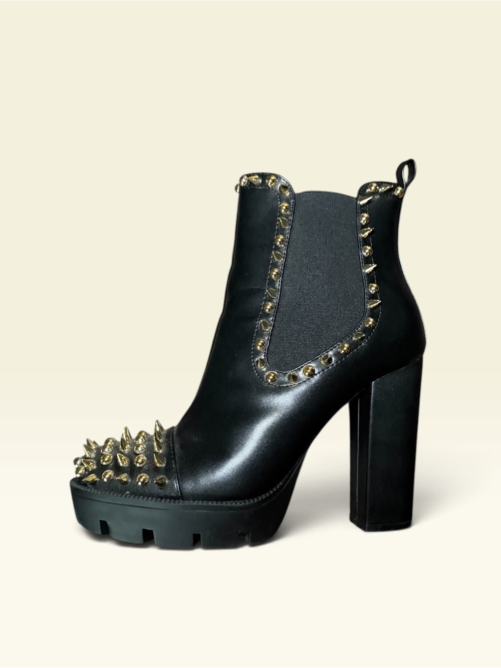 Black Studded Heeled Platform Chelsea Boots - Women Size 10
